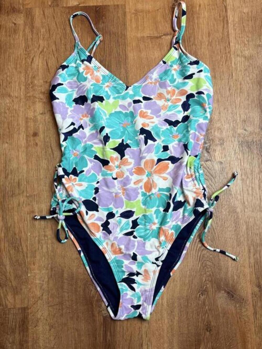 floral runched one piece swimsuit SO ninety-nine sz medium multi summer beach